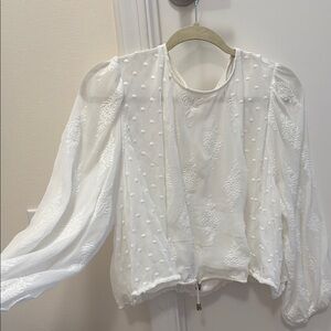 Zara White Puff Sleeve Boxy Blouse cropped